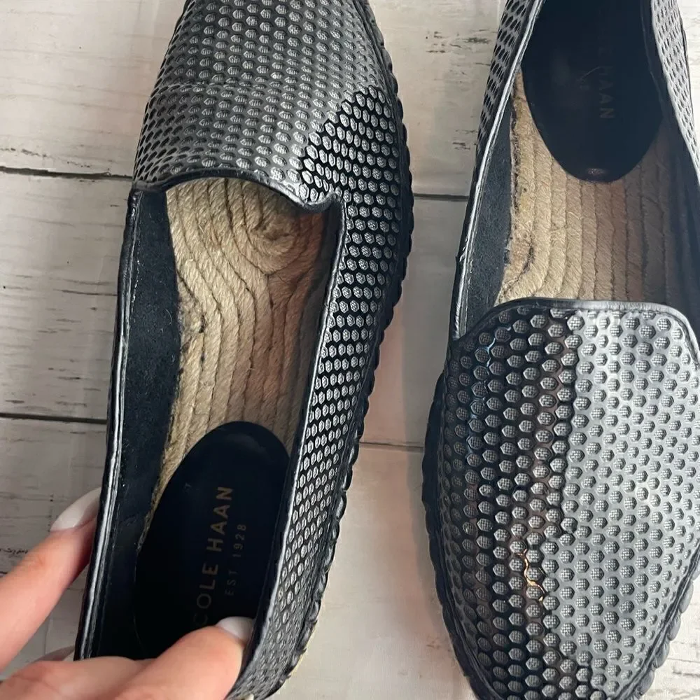 Cole Haan Rielle Perforated Espadrille Slip On Loafer Shoe Faux Patent Leather